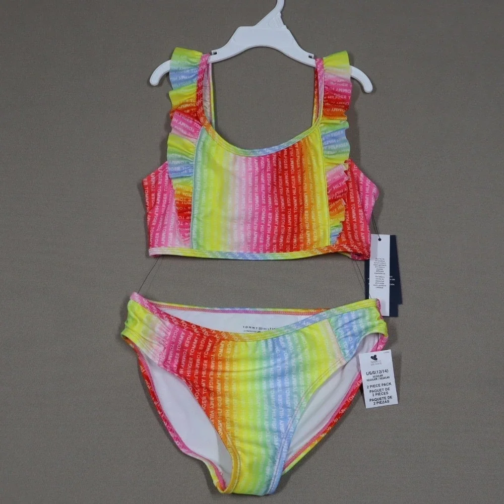 Tommy Hilfiger‎ Big Girls Logo Print Ombre Bikini 2 Piece Set - Size L (12-14)